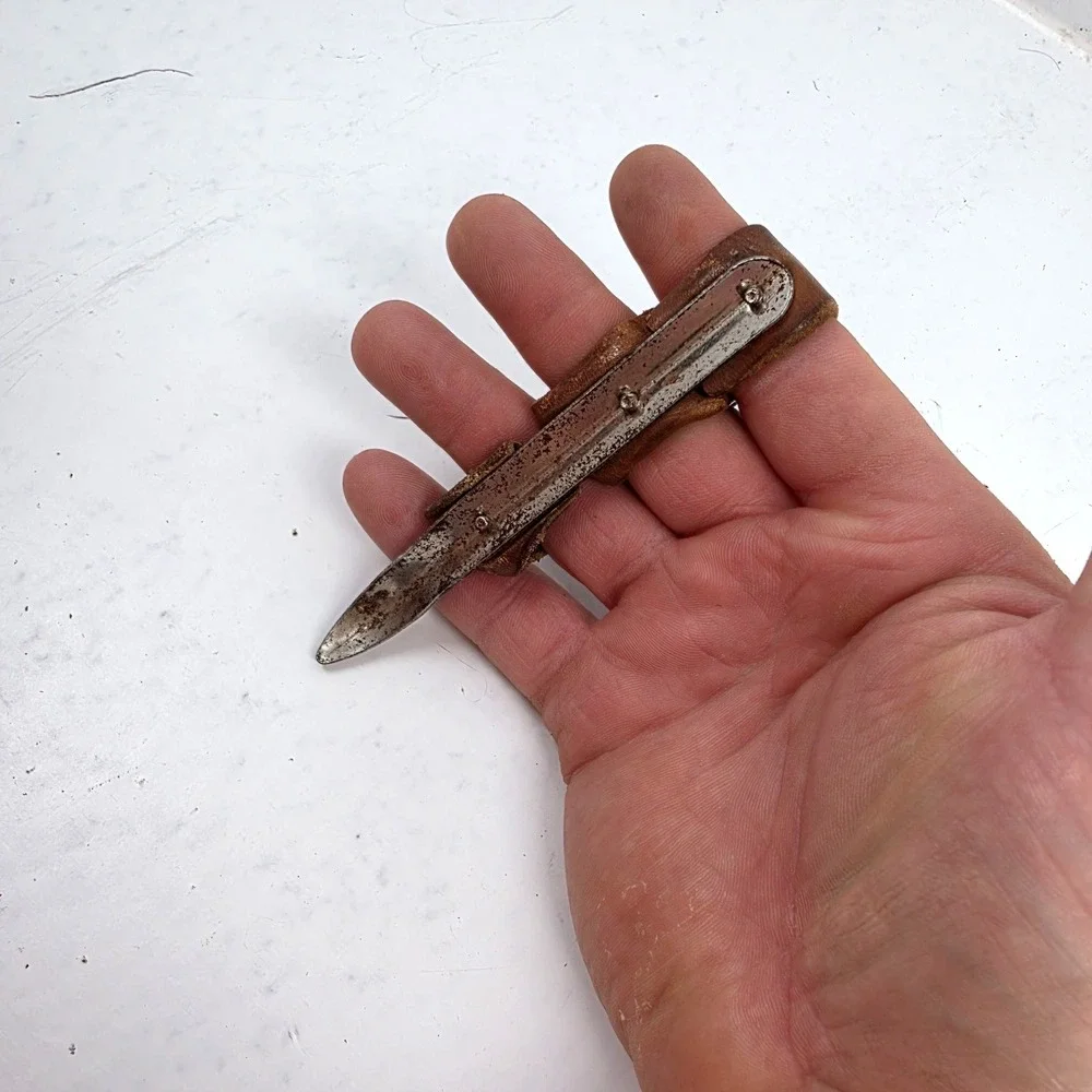 Antique Primitive Set of 2 Corn Husker Shucker Hand Farm Tool Metal Leather